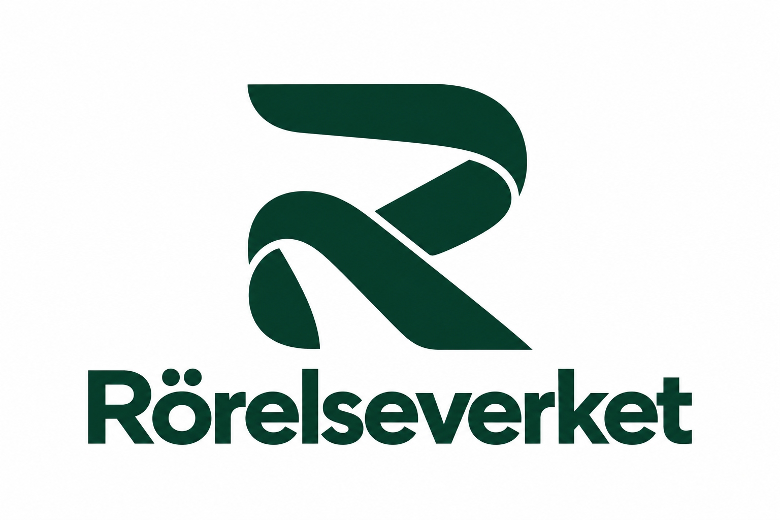 Rörelseverkets mörkgröna logotyp med ett R format som ett böljande band